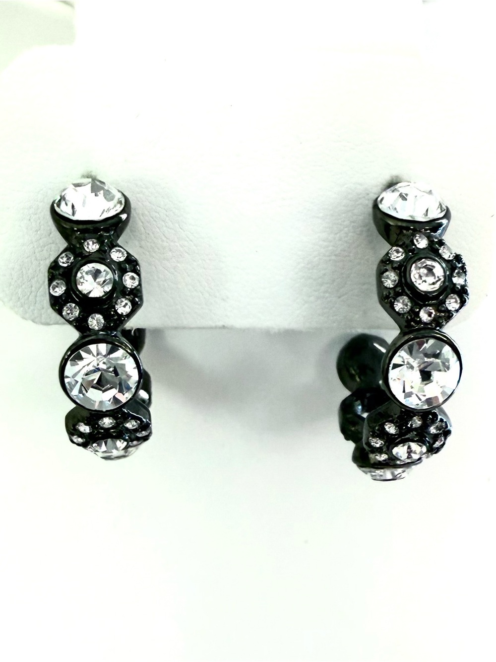 Givenchy Gunmetal Crystal Rhinestone Halo Hoop Earrings Signed Designer